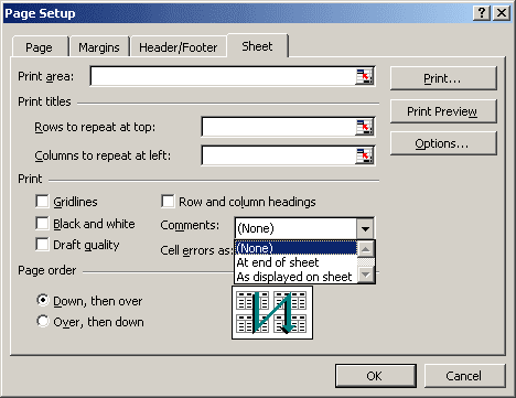 Page Setup dialog box in Excel 2003