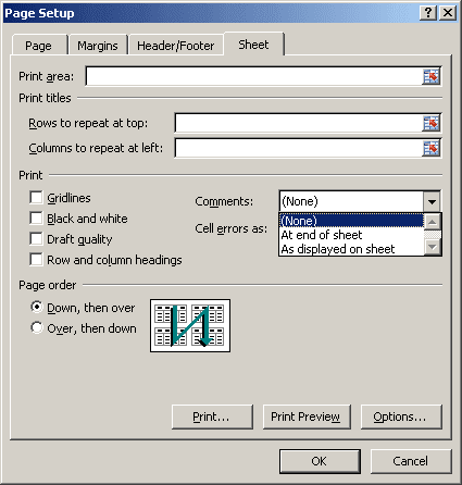 Page Setup dialog box in Excel 2007