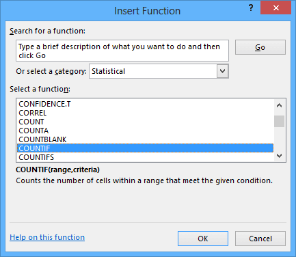 Insert Function Excel 2013