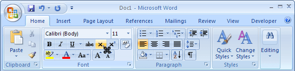 Toolbar with cursor in Word 2007