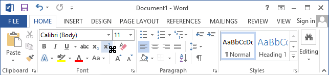 Toolbar with cursor in Word 2013