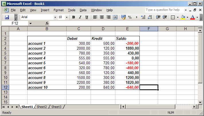 example in Excel 2003
