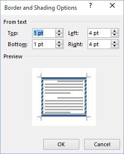 Borders and Shading Options Word 2016