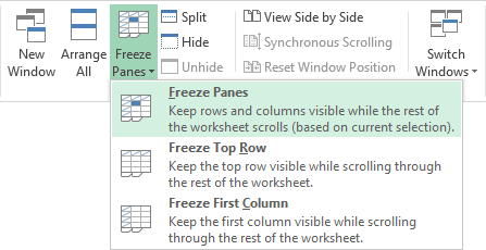 Freeze Panes in Excel 2013