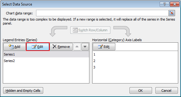 Select Data Source in Excel 2010