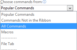 Choose commands from in Outlook 2016