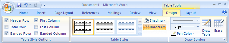 Table Tools in Word 2007