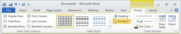 Table Tools in Word 2010