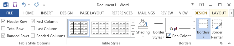 Table Tools in Word 2013