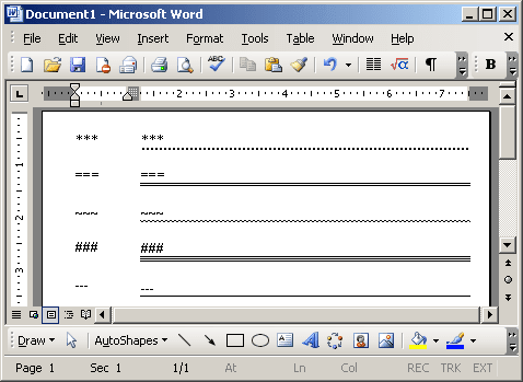 Lines in Word 2003