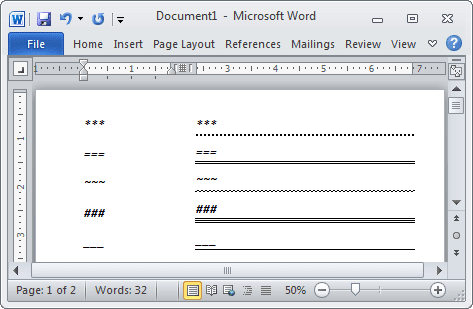 Lines in Word 2010