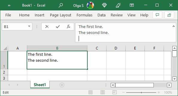 New cell line in Excel 365