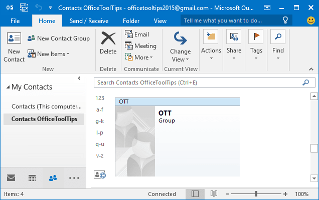 Contacts Outlook 2016