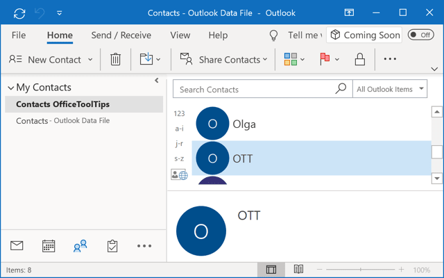 Contacts in Outlook 365