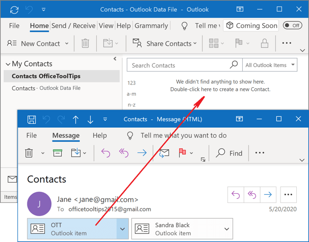 Drag and drop Outlook 365 Contact Group