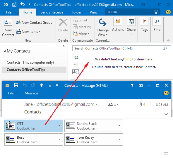 Drag and drop Outlook 2016 Contact Group