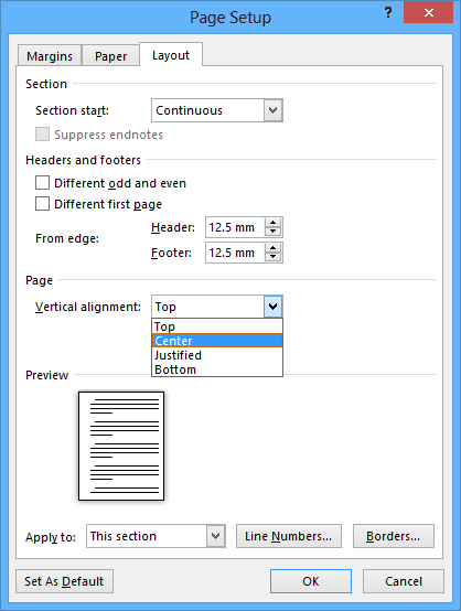 Page Setup in Word 2013