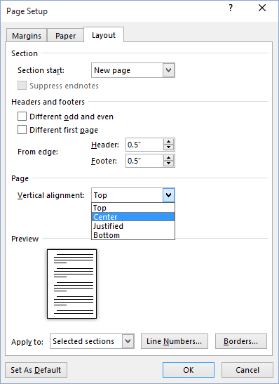 Page Setup in Word 2016