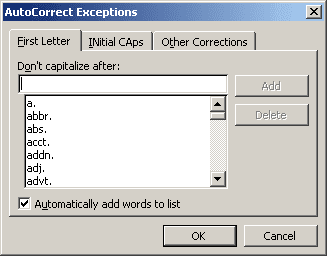 First Letter Exceptions in Office 2003