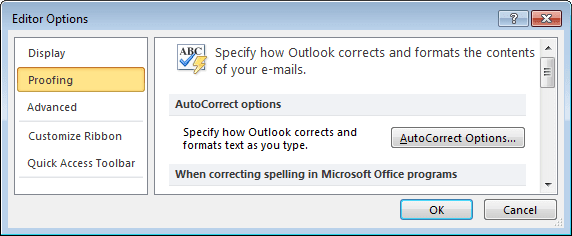 Proofing in Outlook 2010