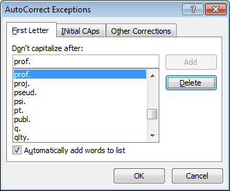 First Letter Exceptions in Office 2010