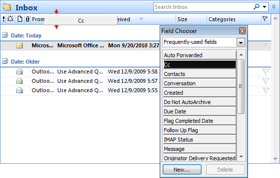 Add columns using Field Chooser in Outlook 2007