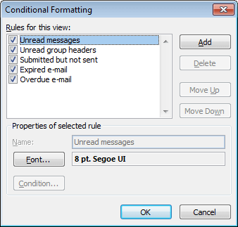 Conditional Formatting in Outlook 2010