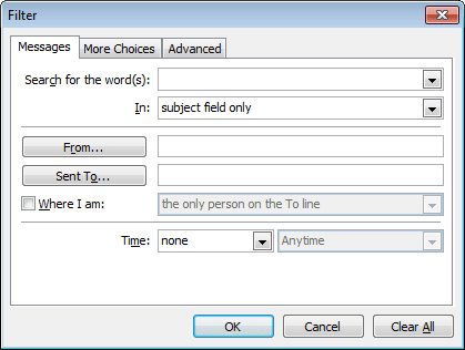 Filter Formatting in Outlook 2010