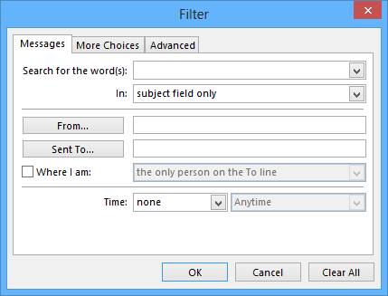Filter Formatting in Outlook 2013
