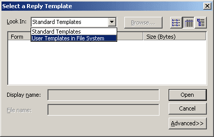 Select a Reply Template in Outlook 2003