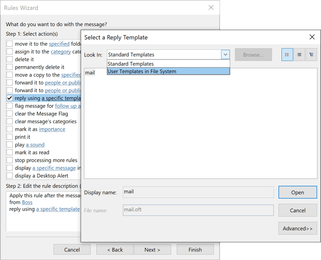 Select a Reply Template in Outlook 365