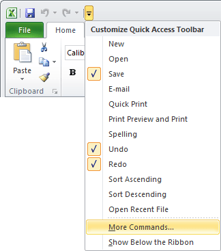 Quick Access Excel 2010