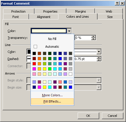 Comment color in Excel 2007