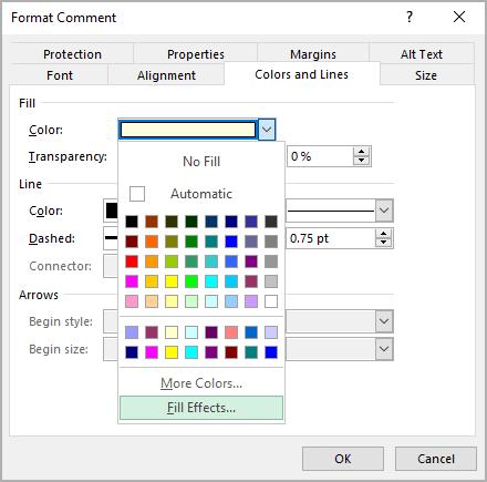 Comment color in Excel 365