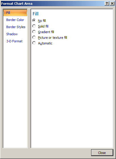 Format chart area in Word 2007