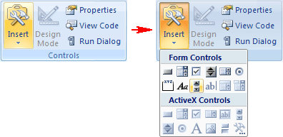 Controls group in Excel 2007