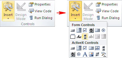 Controls group in Excel 2010
