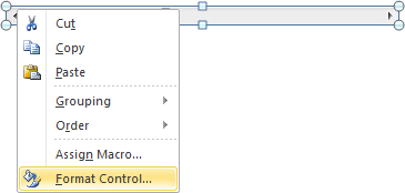 control popup in Excel 2010