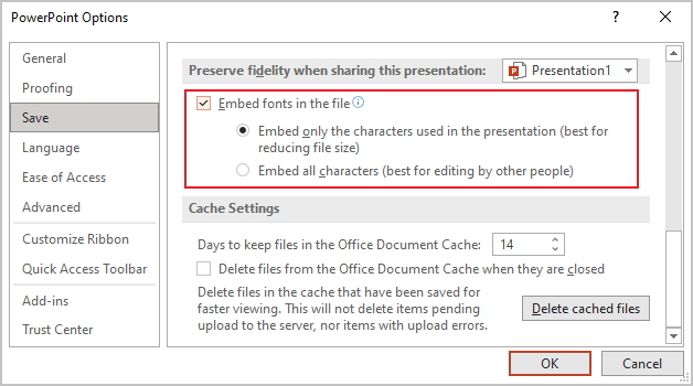 Embed fonts in PowerPoint 365