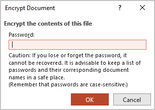 Encrypt Document dialog box in PowerPoint 365