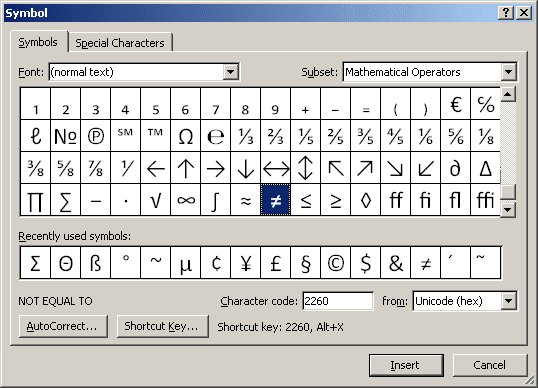 Select symbol in Word 2007
