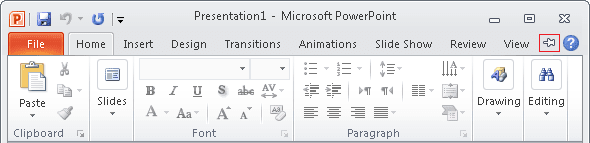 Expand Minimized Ribbon button PowerPoint 2010