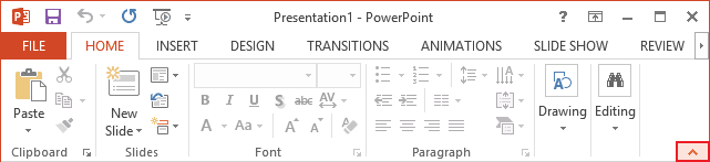 Minimize Ribbon button PowerPoint 2013