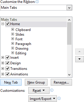 New Tab in PowerPoint 2013