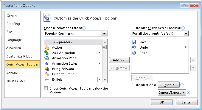 PowerPoint 2010 Options
