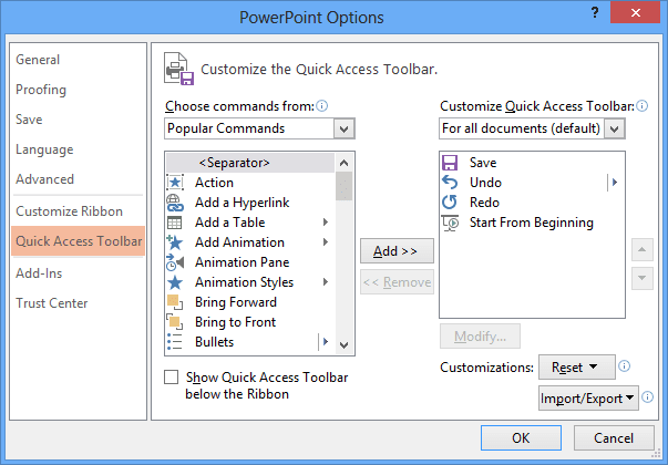 PowerPoint 2013 Options
