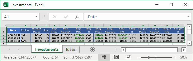 Data in Excel 365