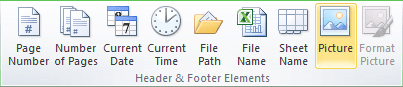 Header and Footer Elements group in Excel 2010