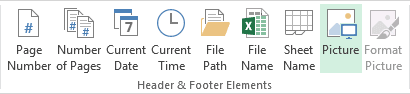 Header and Footer Elements group in Excel 2013