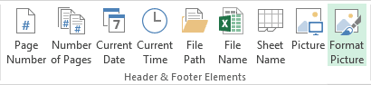 Header and Footer Elements group in Excel 2013